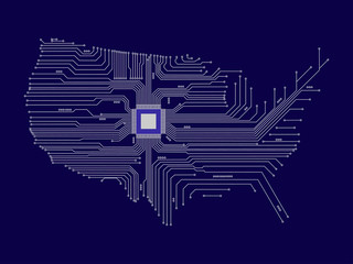Abstract USA map. In an electronic circuit. Vector illustration.