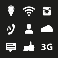 Social network icon set. Media network symbols isolated on black background. Vector illustration.