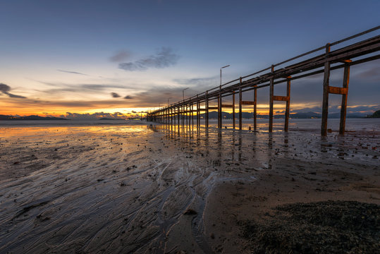 Wooden Bridge Twilight time,South of Thailand Landscape