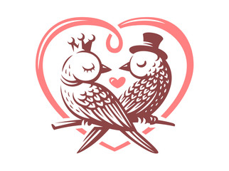 Birds love logo - vector illustration, emblem design on white background