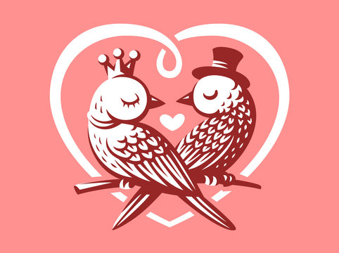 Birds love logo - vector illustration, emblem design on white background