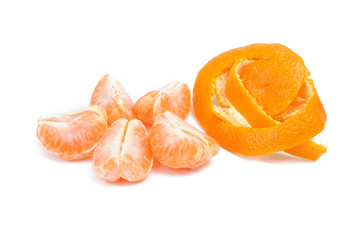 mandarin slice and peel on white