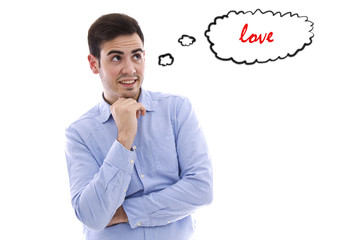 young man thinking about Valentine's day