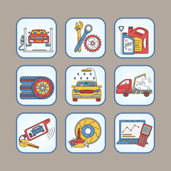 Vector thin line pictogram symbols of car service .