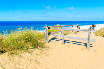 Wooden platfrom on coast of Sylt island near Kampen village, Germany