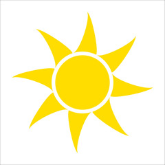 Yellow sun icon isolated on white background. Flat sunlight, sign. Trendy vector summer symbol for website design, web button, mobile app. - 135833200
