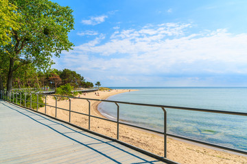 Fototapeta na wymiar Coastal promenade along beach in Hel town, Baltic Sea, Poland