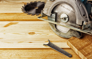 Sawing lumber manual circular saw.