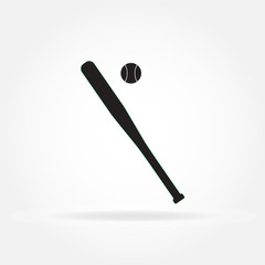 Baseball bat icon with baseball ball. Vector illustration.