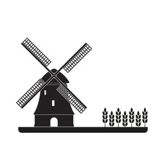 Fototapeta premium Windmill and wheat ears. Mill symbol. Agriculture landscape. Vector illustration in flat style.