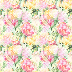 Watercolor flower floral peony rose seamless pattern textile background