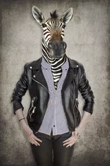 Peel and stick wall murals Hipster Animals Zebra in clothes. Concept graphic in vintage style.