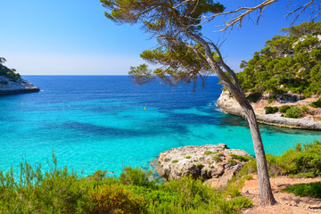 View of beautiful bay of Cala Mitjananeta, Menorca island, Spain