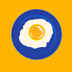 fried egg on a blue plate. vector illustration
