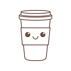 kawaii plastic cup coffee beverage portable cap vector illustration eps 10