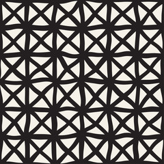 Hand Drawn Line Lattice. Vector Seamless Black and White Pattern.