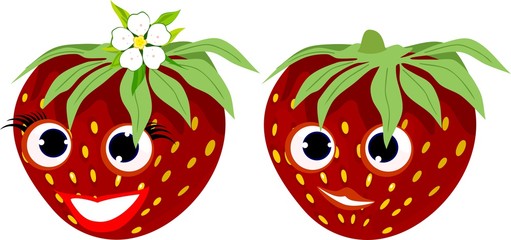 Couple of funny strawberries. Personification of the gender symbols