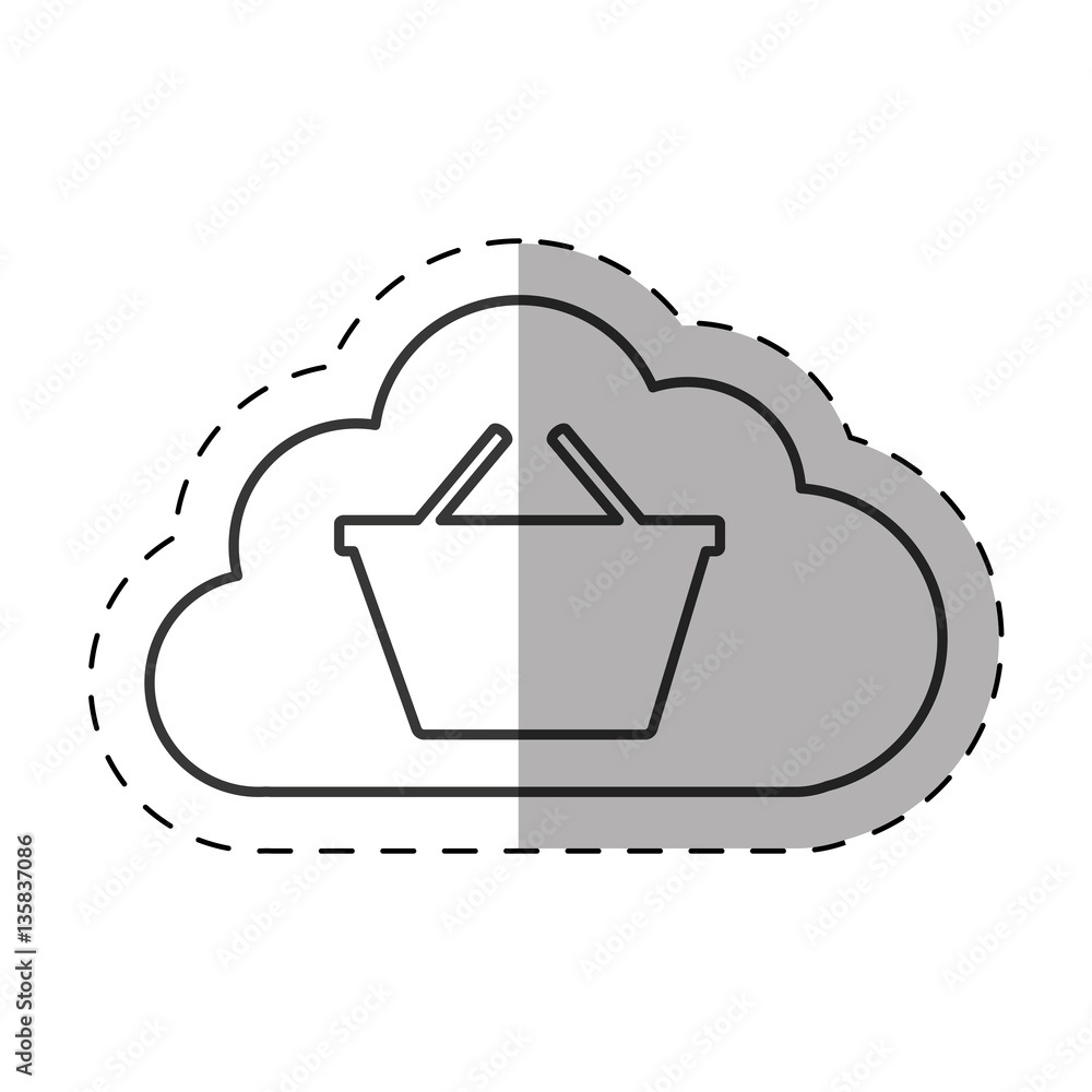 Sticker cloud shopping basket online technology thin line vector illustration eps 10