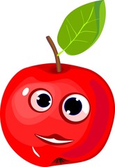 Funny red apple with green leaf