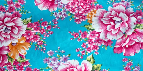 Fotobehang Traditional Chinese/Taiwanese fabric background　台湾の花柄の布「客家花布」の背景 © wooooooojpn