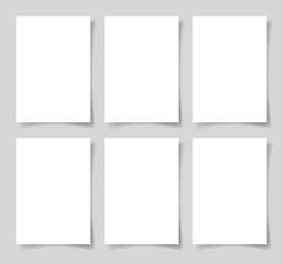 6 pieces blank A4 sheet of white paper with the shadow