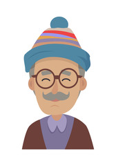 Hat. Old Man Wearing Blue Striped Cap and Glasses