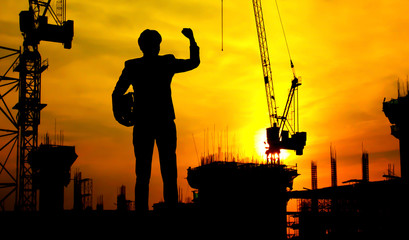 Construction site at sunset
