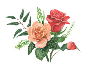 Naklejka premium Hand painted watercolor charming combination of Flowers and Leaves