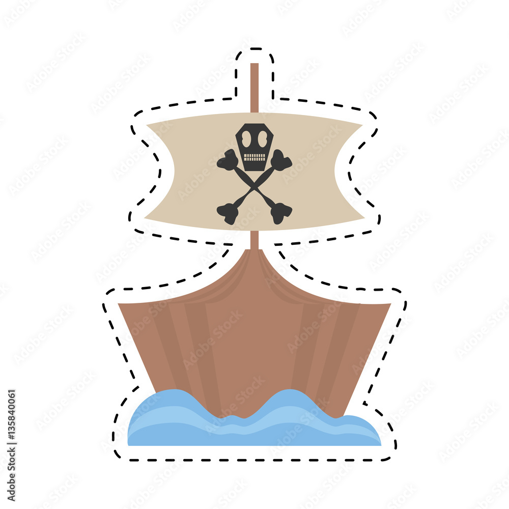 Canvas Prints pirate boat sail flag bone and skull sea cut line vector illustration eps 10