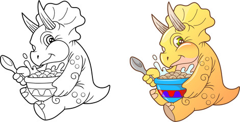 funny little triceratops eating breakfast © fargon