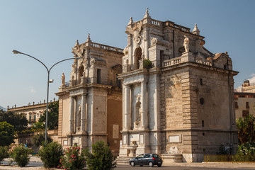 Fototapeta na wymiar Decorative city gates of Palermo, Sicily, Italy