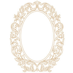 Golden oval vintage border frame engraving with retro ornament pattern in antique baroque style decorative design. Vector.