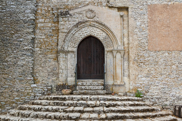 Medieval church facade in the historic centre of Erice, Sicily,