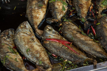 Mackerel fish fried topped spicy curry