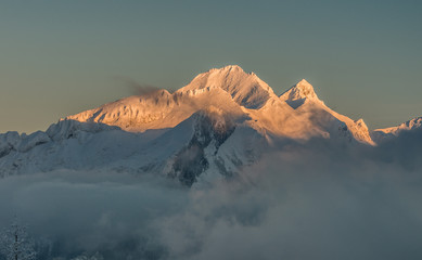 Obraz premium Winter Tatra mountains, Hawran, Muran and Placzliwa Skala in High Tatra mountain range