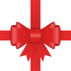 Vector decorative red bow with ribbon.