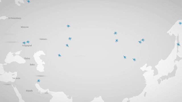 International airlines. Airplanes and map. Animated Infographics map