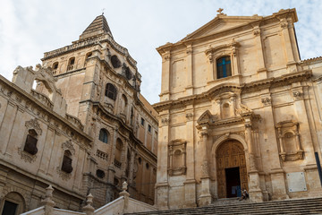 Fototapeta na wymiar Baroque facades of the buildings in the historic part of Noto, S