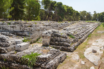 Fototapeta na wymiar Ancient ruins in the historic centre of Syracuse, Sicily island,