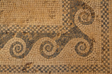 Mosaic fragment in the ruins of the ancient city of Morgantina,