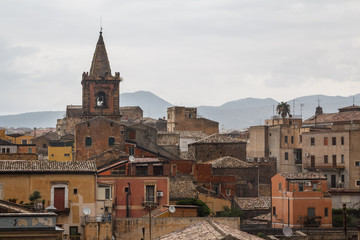 A view over old town of Adrano in the rainy weather, Sicily isla
