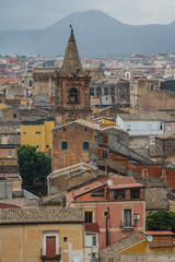 Fototapeta na wymiar A view over old town of Adrano in the rainy weather, Sicily isla