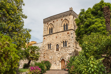 Fototapeta na wymiar Medieval palace in the historic centre of Taormina, Sicily islan