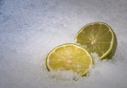 Fresh lime fruit on the ice
