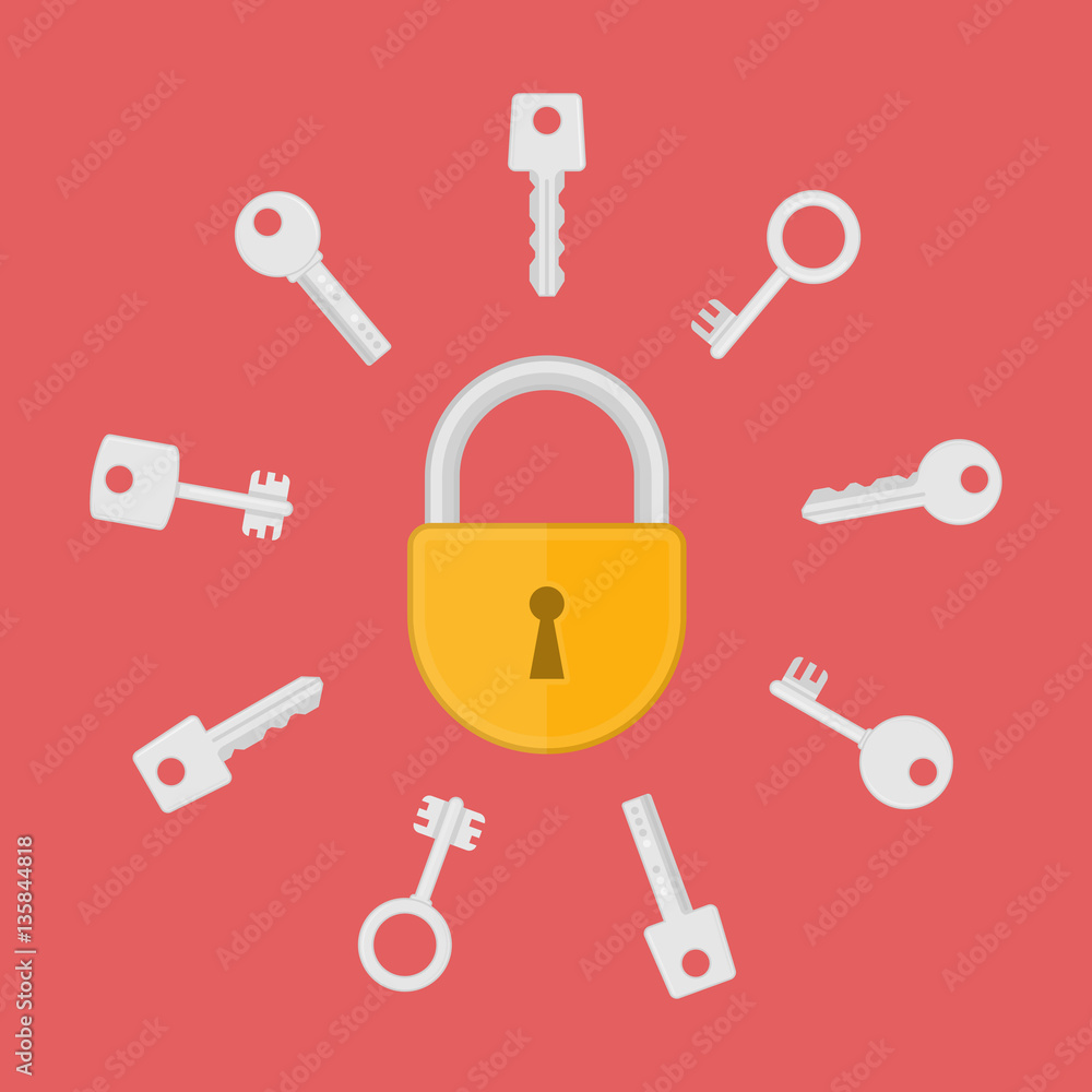 Poster lock and keys vector.
