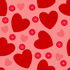 Heart seamless pattern. Lovely red heart on a pink background. Packaging design for gift wrap. Abstract geometric modern background.