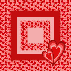 Postcard Happy Valentine's Day. Red hearts and frame.