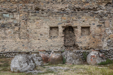 Wine barrels walled monastery of Mtskheta, Georgia