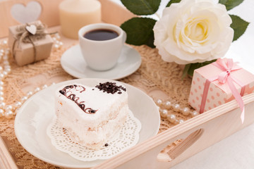 Breakfast coffee with chocolate cake