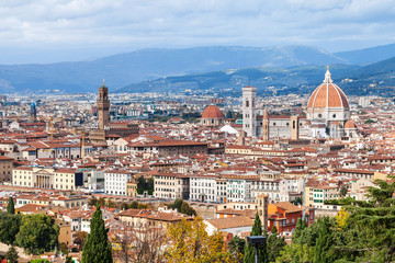 Fototapeta na wymiar above view center of Florence city in autumn
